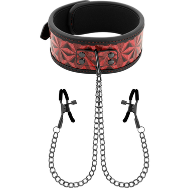 Pinze capezzoli con collare regolabile e catena d'argento - Giochi bondage sensoriali
